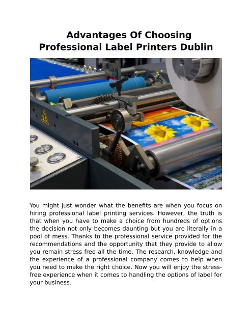  Advantages Of Choosing Professional Label Printers Dublin