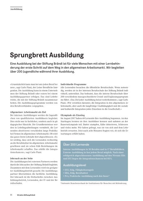 Jubiläumsausgabe Magazin klar Nr. 21 Stiftung Brändi