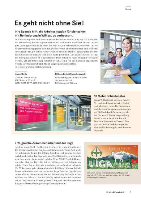 Jubiläumsausgabe Magazin klar Nr. 21 Stiftung Brändi