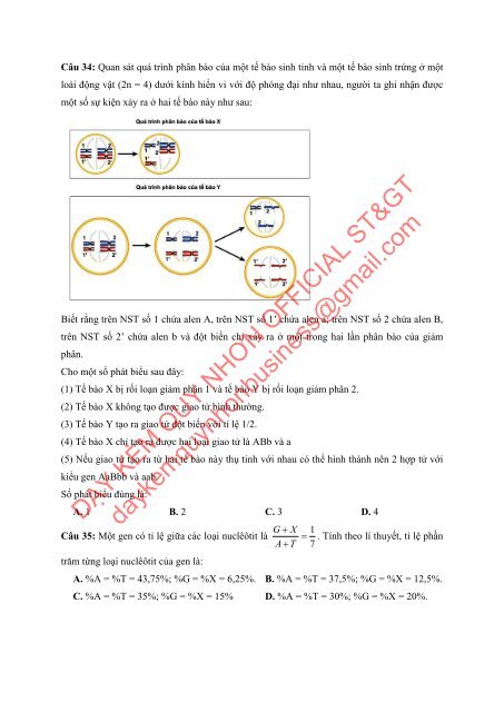 Bộ đề thi thử THPTQG Năm 2018 - Môn Sinh Học - 15 ĐỀ + ĐÁP ÁN - Chinh phục điểm 9-10 - Tuyensinh247 (Without explanation)