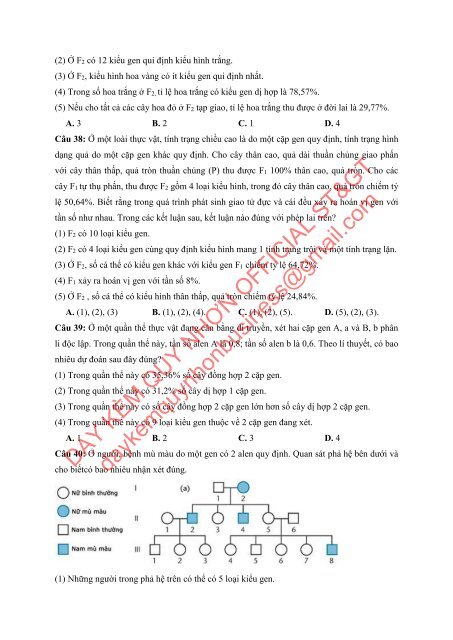 Bộ đề thi thử THPTQG Năm 2018 - Môn Sinh Học - 15 ĐỀ + ĐÁP ÁN - Chinh phục điểm 9-10 - Tuyensinh247 (Without explanation)