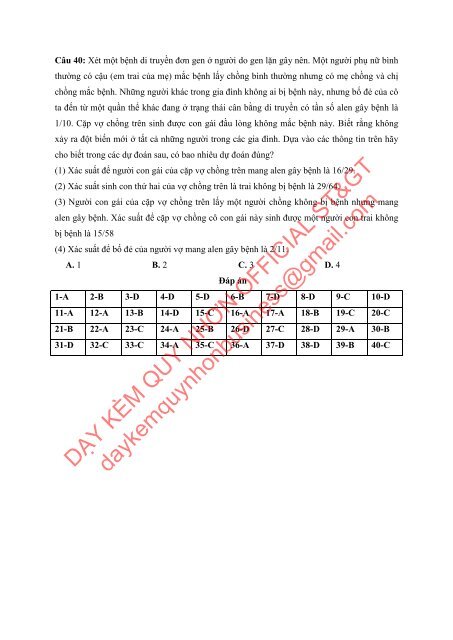 Bộ đề thi thử THPTQG Năm 2018 - Môn Sinh Học - 15 ĐỀ + ĐÁP ÁN - Chinh phục điểm 9-10 - Tuyensinh247 (Without explanation)