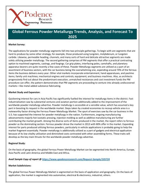 Ferrous Powder Metallurgy Global Market Sales, Revenue, Price and Gross Margin Forecast To 2025