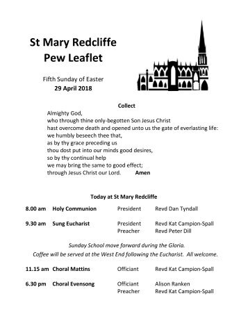 St Mary Redcliffe Church Pew Leaflet - April 29 2018