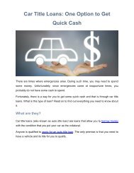 Car Title Loans - One Option to Get Quick Cash