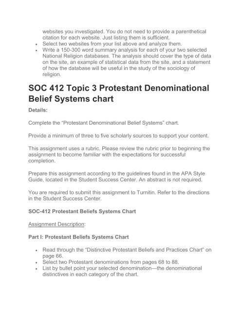 Differences Between Denominations Chart