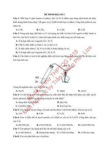 Bộ đề thi thử THPTQG năm 2018 - Môn Hóa học - 20 ĐỀ + ĐÁP ÁN - Thầy Trần Hoàng Phi - Lize & GV Phạm Thanh Tùng