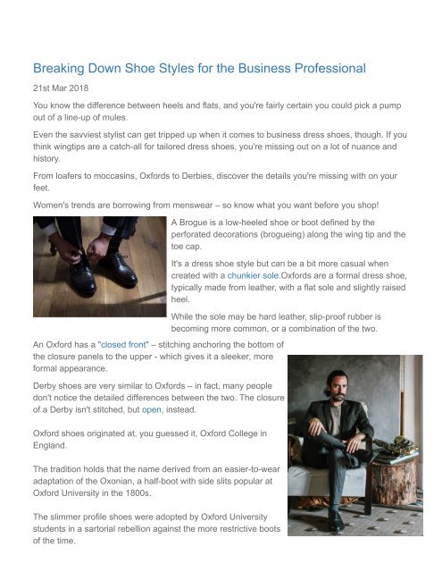 Shoe Styles for the Business Professional