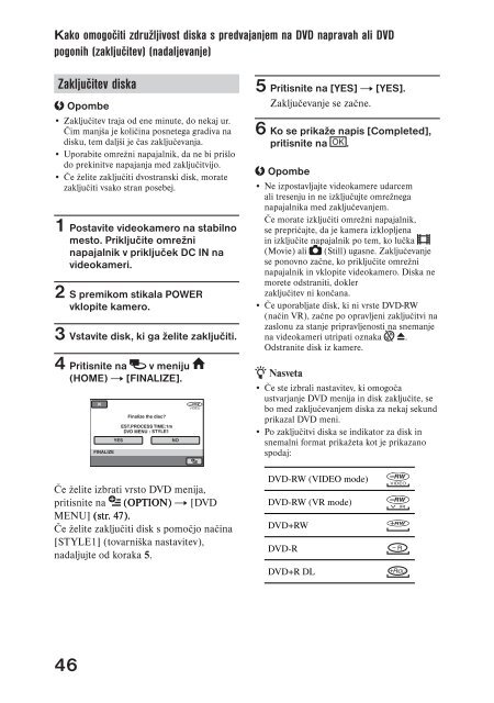 Sony DCR-DVD506E - DCR-DVD506E Mode d'emploi Slov&eacute;nien