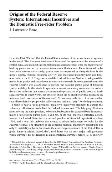 Origins of the Federal Reserve System - Division of Social Sciences