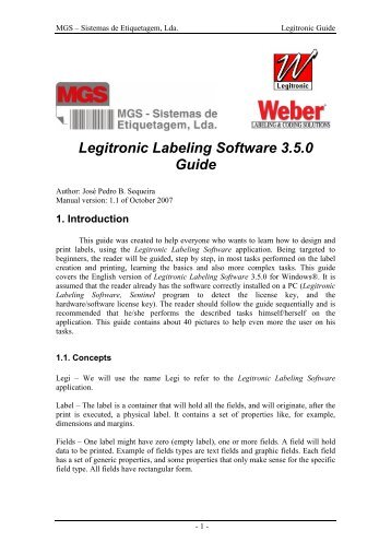 Legitronic Labeling Software 3.5.0 Guide - MGS Sistemas de ...