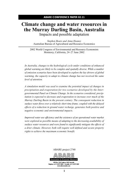 Climate change and water resources in the Murray Darling Basin ...