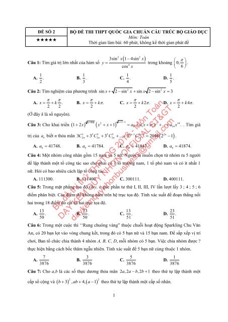 Bộ đề thi thử THPTQG Năm 2018 - Môn Toán - Bộ đề TN Toán - 12 ĐỀ + ĐÁP ÁN