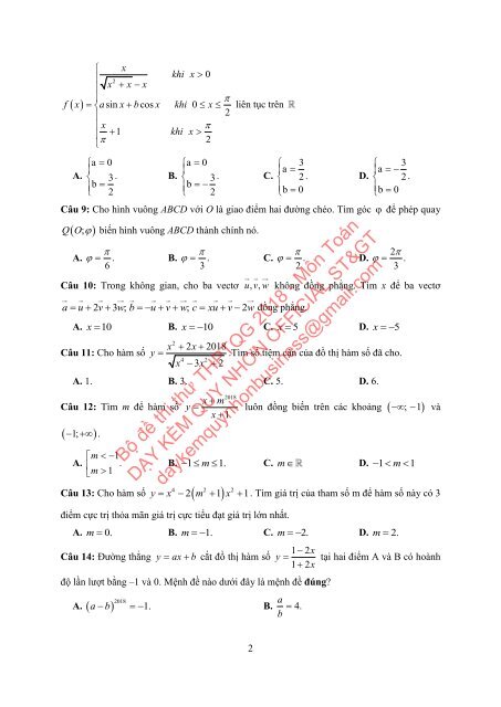 Bộ đề thi thử THPTQG Năm 2018 - Môn Toán - Bộ đề TN Toán - 12 ĐỀ + ĐÁP ÁN