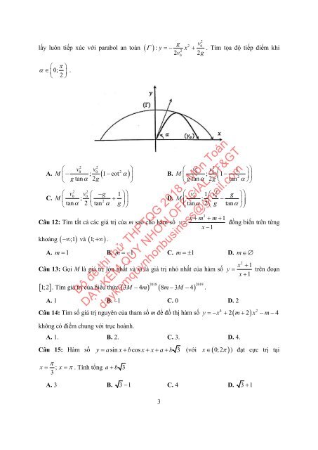 Bộ đề thi thử THPTQG Năm 2018 - Môn Toán - Bộ đề TN Toán - 12 ĐỀ + ĐÁP ÁN