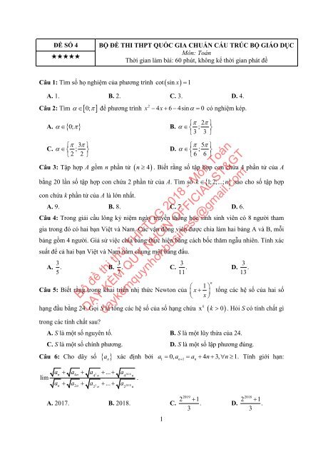 Bộ đề thi thử THPTQG Năm 2018 - Môn Toán - Bộ đề TN Toán - 12 ĐỀ + ĐÁP ÁN