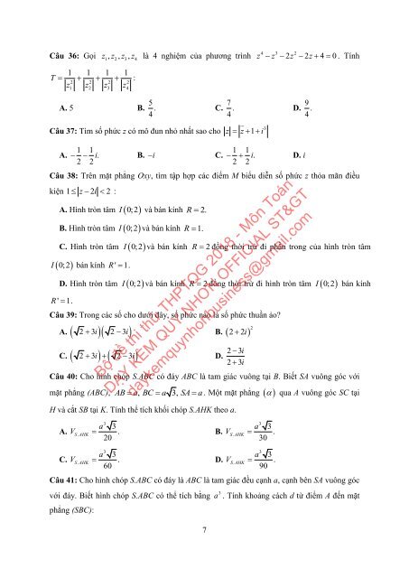 Bộ đề thi thử THPTQG Năm 2018 - Môn Toán - Bộ đề TN Toán - 12 ĐỀ + ĐÁP ÁN