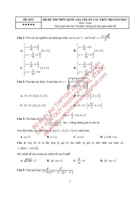 Bộ đề thi thử THPTQG Năm 2018 - Môn Toán - Bộ đề TN Toán - 12 ĐỀ + ĐÁP ÁN