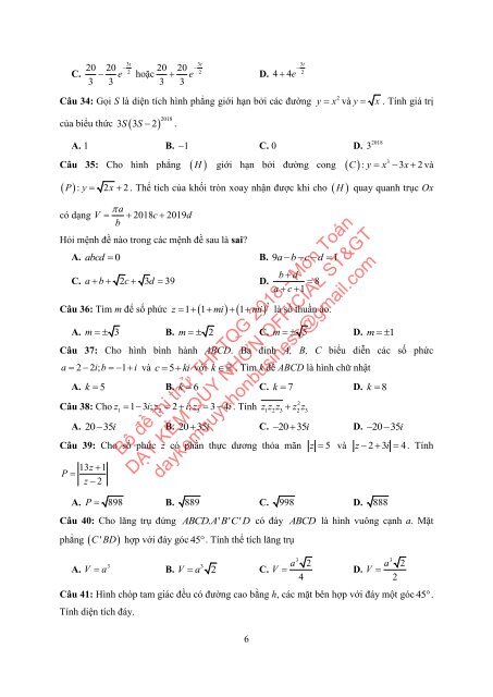 Bộ đề thi thử THPTQG Năm 2018 - Môn Toán - Bộ đề TN Toán - 12 ĐỀ + ĐÁP ÁN