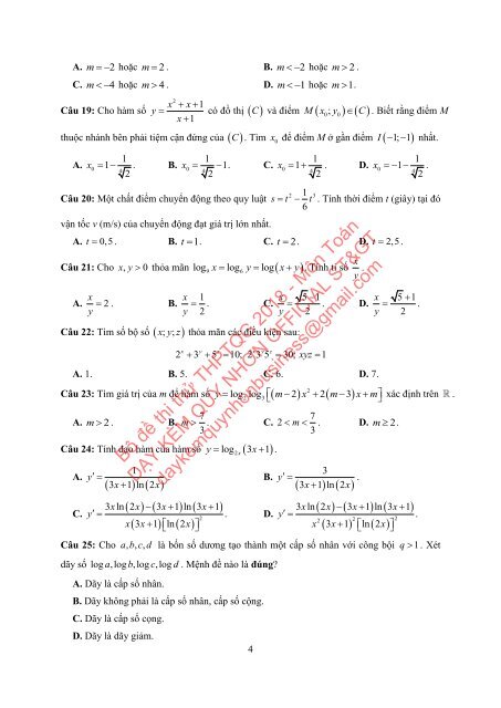 Bộ đề thi thử THPTQG Năm 2018 - Môn Toán - Bộ đề TN Toán - 12 ĐỀ + ĐÁP ÁN