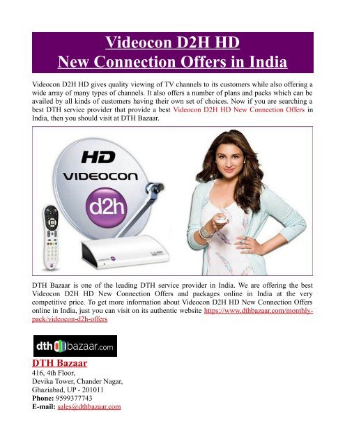 Videocon D2H HD New Connection Offers in India