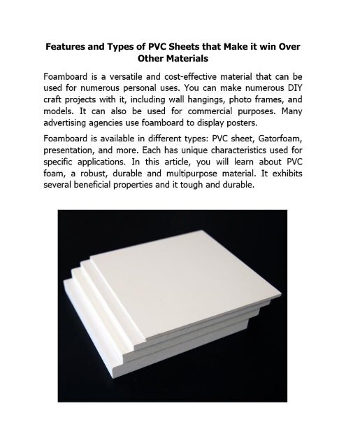 Features and Types of PVC Sheets that Make it win Over Other Materials