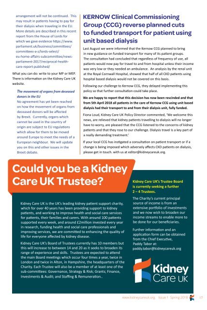 Kidney Matters - Issue 1, Spring 2018