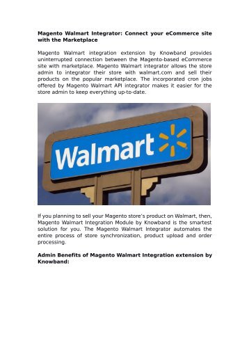KnowBand's Magento Walmart Integrator: Connect your eCommerce site with the Marketplace