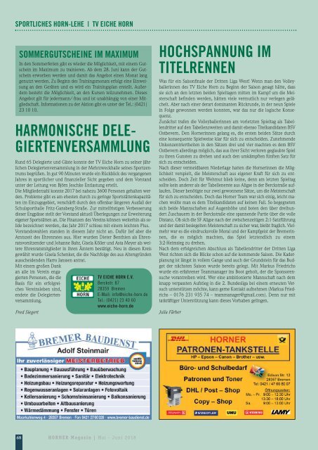 HORNER Magazin | Mai-Juni 2018