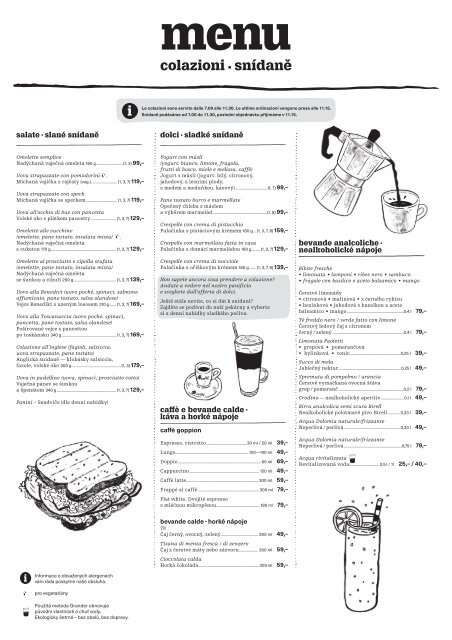 Menu snídaně, květen-červen 2018