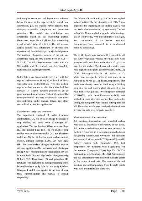 Improving soil quality and upland rice yield in northern Benin with no-tillage, rice straw mulch and nitrogen fertilization