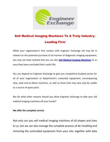 Sell Medical Imaging Machines To A Truly Industry-Leading Firm