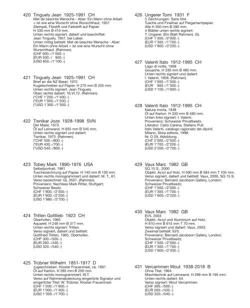 Kunst Auktion 4. - 5. Juni 2018, Germann Auktionshaus AG, Zürich