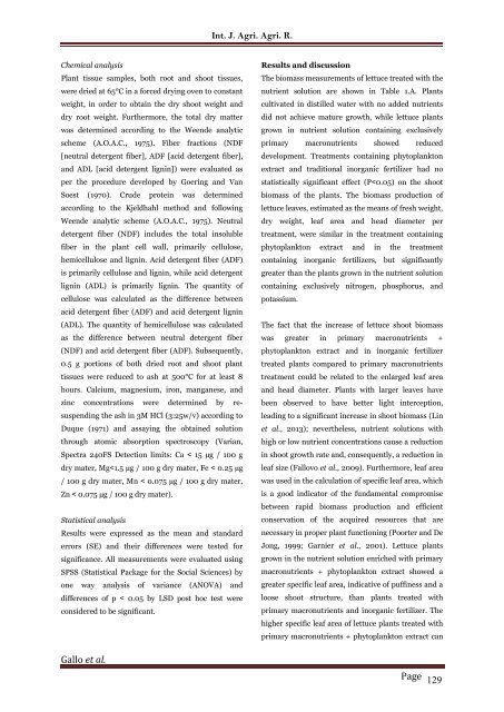 Growth and chemical composition of hydroponically cultivated Lactuca sativa using phytoplankton extract