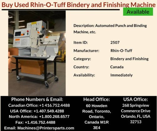 Buy Used Rhin-O-Tuff Bindery and Finishing Machine