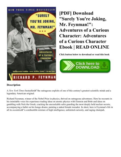 [PDF] Download Surely You're Joking  Mr. Feynman! Adventures of a Curious Character Adventures of a Curious Character Ebook  READ ONLINE