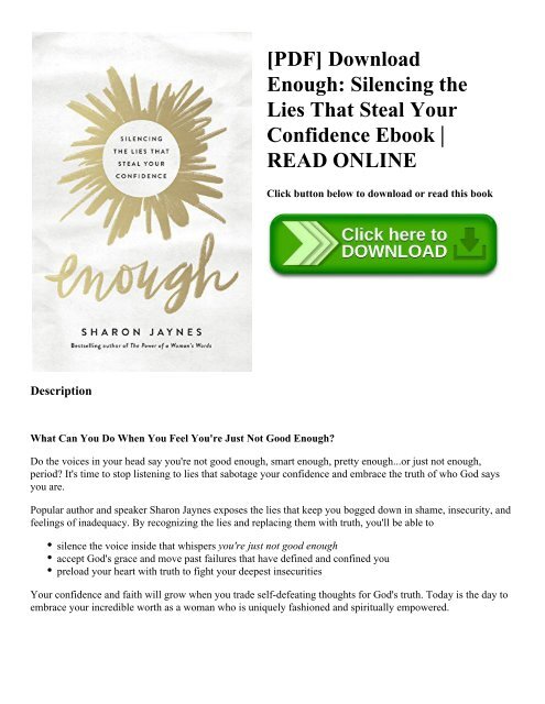 [PDF] Download Enough Silencing the Lies That Steal Your Confidence Ebook  READ ONLINE