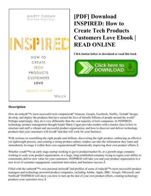 Pdf Download Inspired How To Create Tech Products Customers Love Ebook Read Online