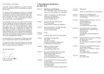 7. Onkologisches Symposium der Klinik für Gynäkologie und ...
