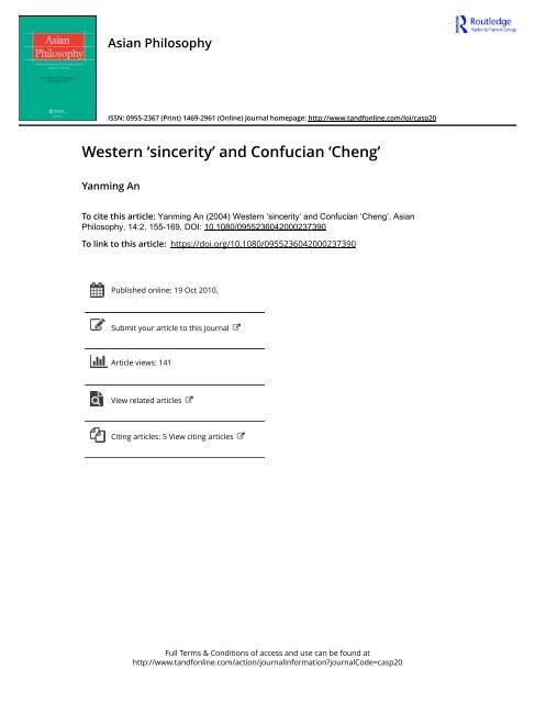 Western sincerity and Confucian Cheng