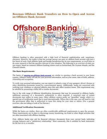 Bowman Offshore Bank Transfers on How to Open and Access an Offshore Bank Account