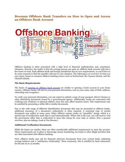 Bowman Offshore Bank Transfers On How To Open And Access An