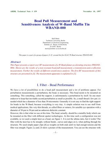 Bead Pull Measurement and Sensitiveness Analysis of W ... - SLAC