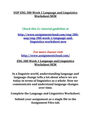 UOP ENG 380 Week 1 Language and Linguistics
