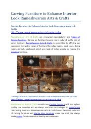 Carving Furniture to Enhance Interior Look Rameshwaram Arts & Crafts