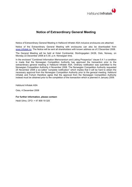 Notice of Extraordinary General Meeting - Infratek