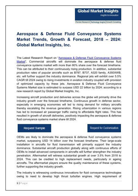 Aerospace & Defense Fluid Conveyance Systems Market in North America to dominate accounting for more than 50% share by 2024