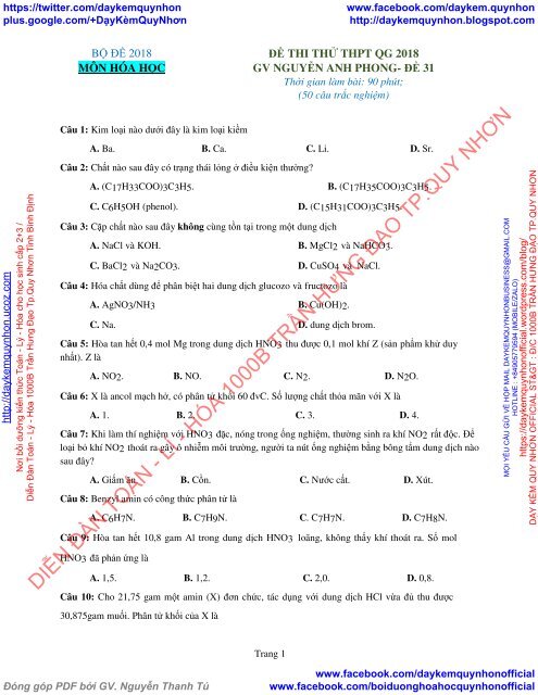 Bộ đề thi thử THPT QG 2018 Các môn TOÁN - LÍ - HÓA Các trường THPT Cả nước CÓ HƯỚNG DẪN GIẢI (Lần 19) [DC02052018]