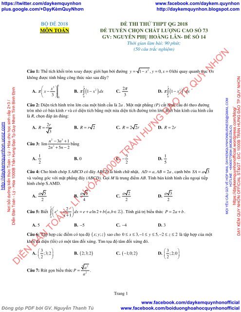 Bộ đề thi thử THPT QG 2018 Các môn TOÁN - LÍ - HÓA Các trường THPT Cả nước CÓ HƯỚNG DẪN GIẢI (Lần 19) [DC02052018]