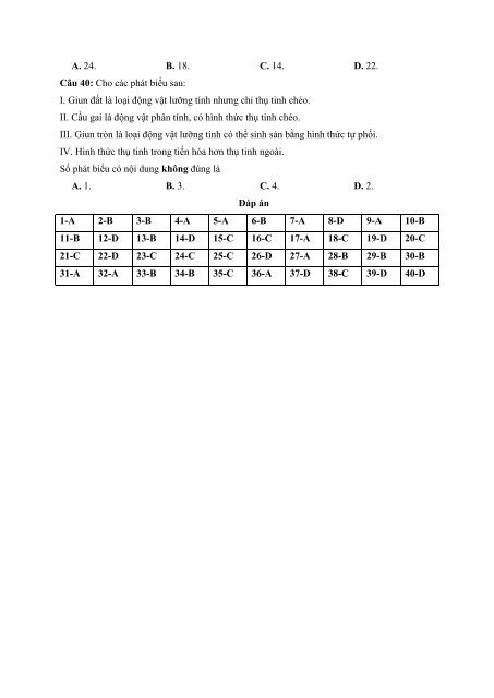 Bộ đề thi thử THPTQG Năm 2018 - Môn Sinh Học - 30 ĐỀ + ĐÁP ÁN - Thầy Thịnh Nam (Bộ đề số 1)